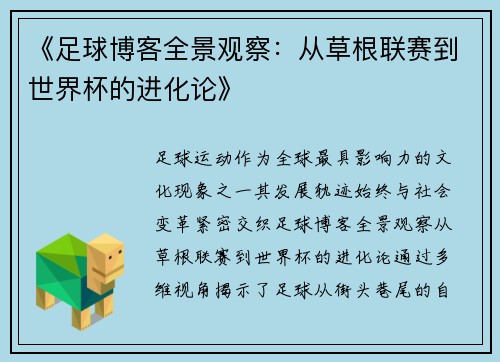 《足球博客全景观察：从草根联赛到世界杯的进化论》